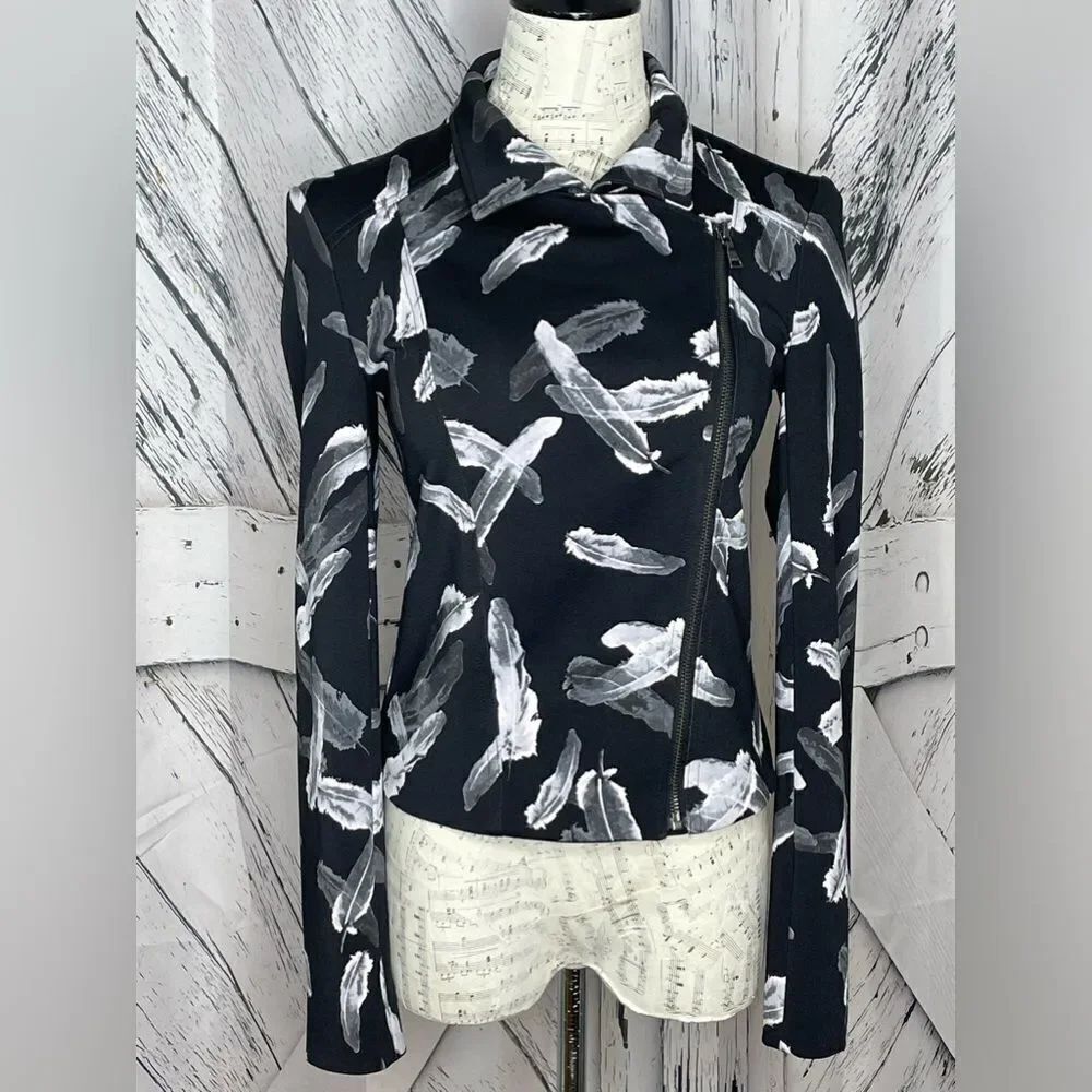 EXPRESS Feather Pattern Motorcycle Zipper Jacket S - Picture 4 of 7